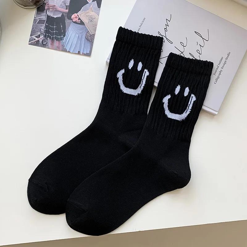 Милые носки женские модные повседневные уличные хлопковые носки средней длины для студентов в стиле колледжа, черно-белые серые носки