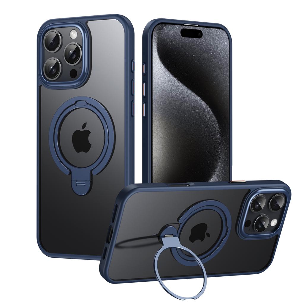 KEYSION Прозрачный матовый чехол для MagSafe для iPhone 16 Pro Max с вращающимся на 360 ° магнитным кольцом-подставкой, противоударная задняя крышка для телефона