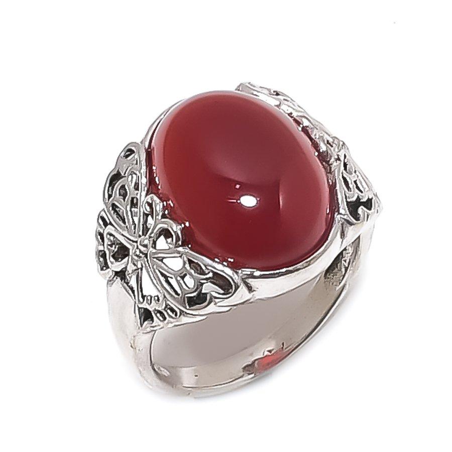 Natural Carnelian Gemstone Handmade 925 Sterling Silver Jewelry Ring Size 7 Q6W84