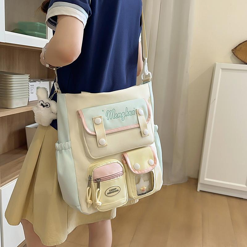 Сумка кроссбоди с цветными блоками, женская сумка на плечо в студенческом стиле, сумка-тоут большой вместимости для учеников средней школы