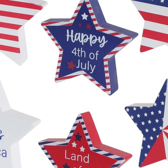 6 Pcs Patriotic Star Block Signs 4th of July Table Centerpieces Independence Day Decorations for Tabletop Shelf Mantel Tiered Tray Home Party