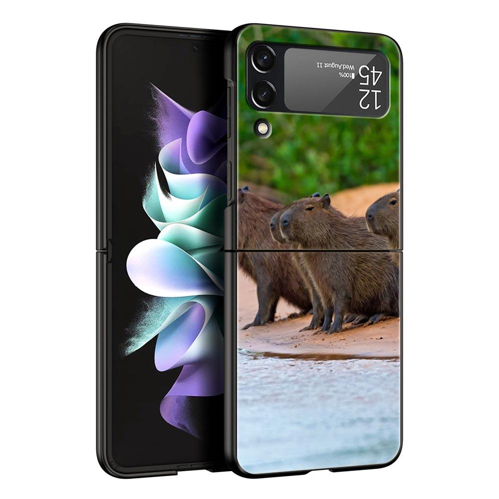 Cute Capybara Phone Case for Samsung Galaxy Z Flip 3 4 5 Folding Shell For Samsung Z Flip3 Flip4 Hard PC Fundas Bumper Cover