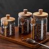 Kitchen Glass Jar Grains Coffee Beans Tealeaf Storage Containers with Wood Spoon Lid Clear Spice Jar Moisture-proof Storage Tank