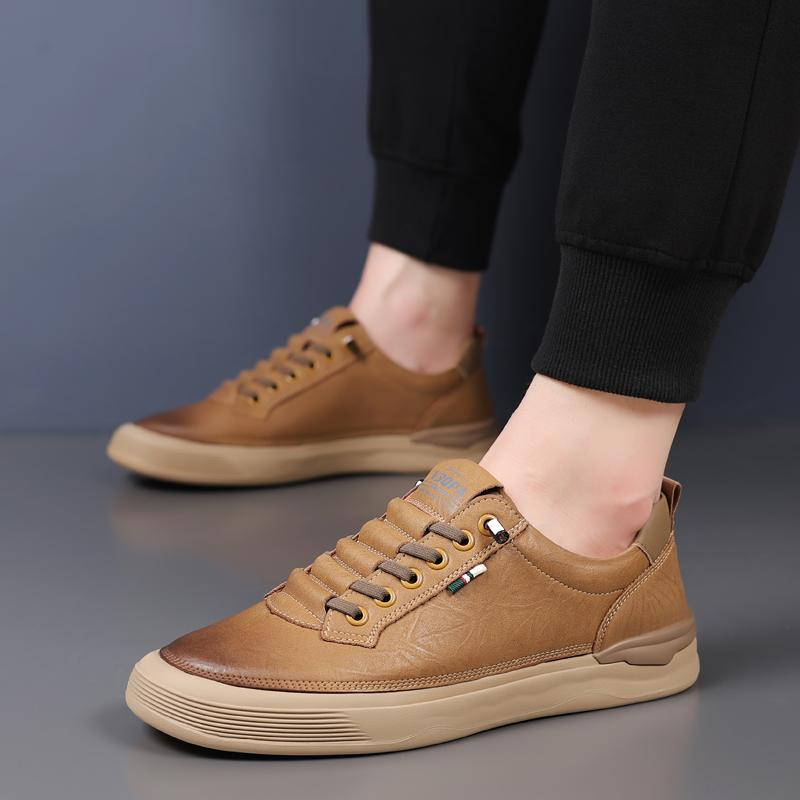 Fashion Handmade Skate Shoes Men All-match Mens Sneakers Male Shoes Classic Men Casual Shoes Lace-Up Men's Leather Outdoor Footwear