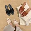 Sheepskin~ Lady Dragging Holiday Wind Woven Slippers Women's Summer Thick Heel Leather One-word Cool Slippers Outside
