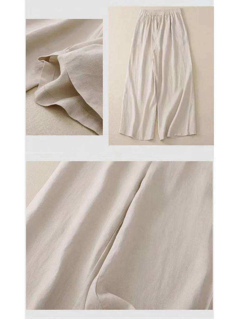 New Women's High-Waisted Retro Wide-Leg Pants - Spring/Summer Casual Cotton & Linen Draped Trousers