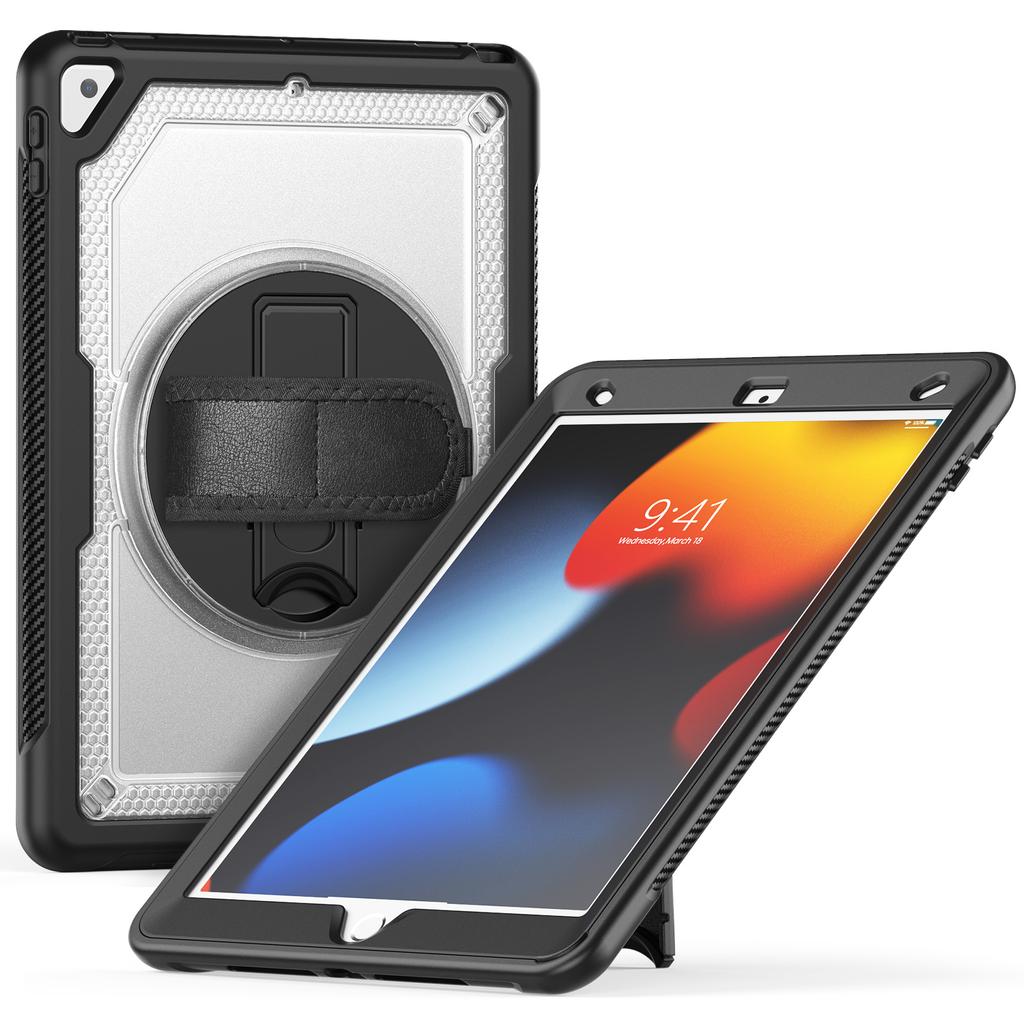 Tablet Case For iPad 10.2 (2021)/(2020)/(2019)/Air 10.5 inch (2019)/Pro 10.5-inch (2017) Kickstand PC TPE Cover with Hand Strap