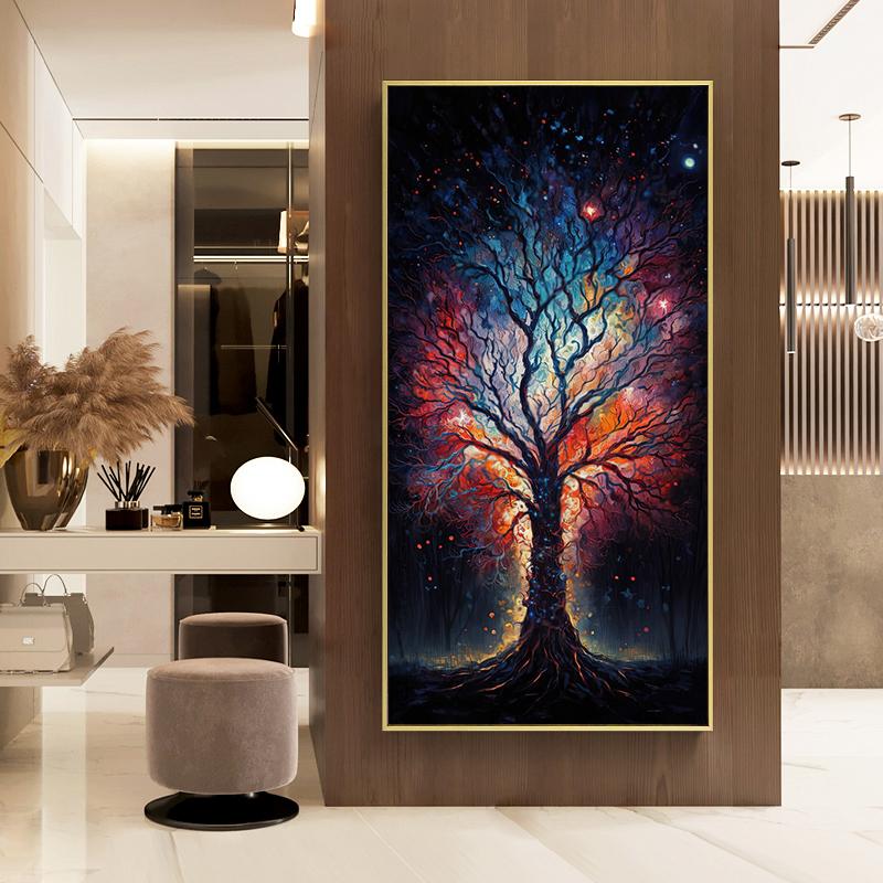 Темный лес Дерево жизни Картина на холсте Настенная живопись Волшебный лесной пейзаж Плакаты и принты для крыльца Декор гостиной Cuadros