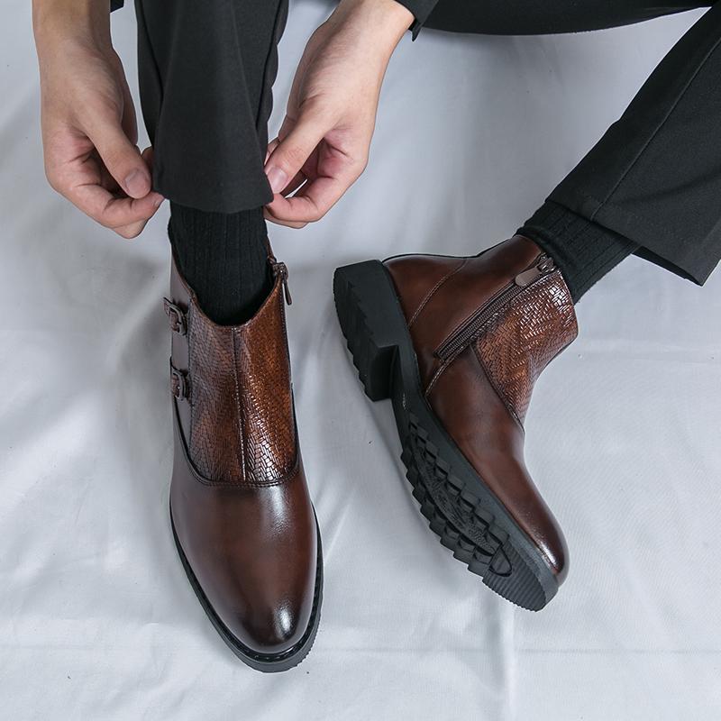 Мужские высокие ботинки Платье Формальные Ретро Коричневые Ботильоны Черные Туфли для Смокинга Свадебные Большой Размер