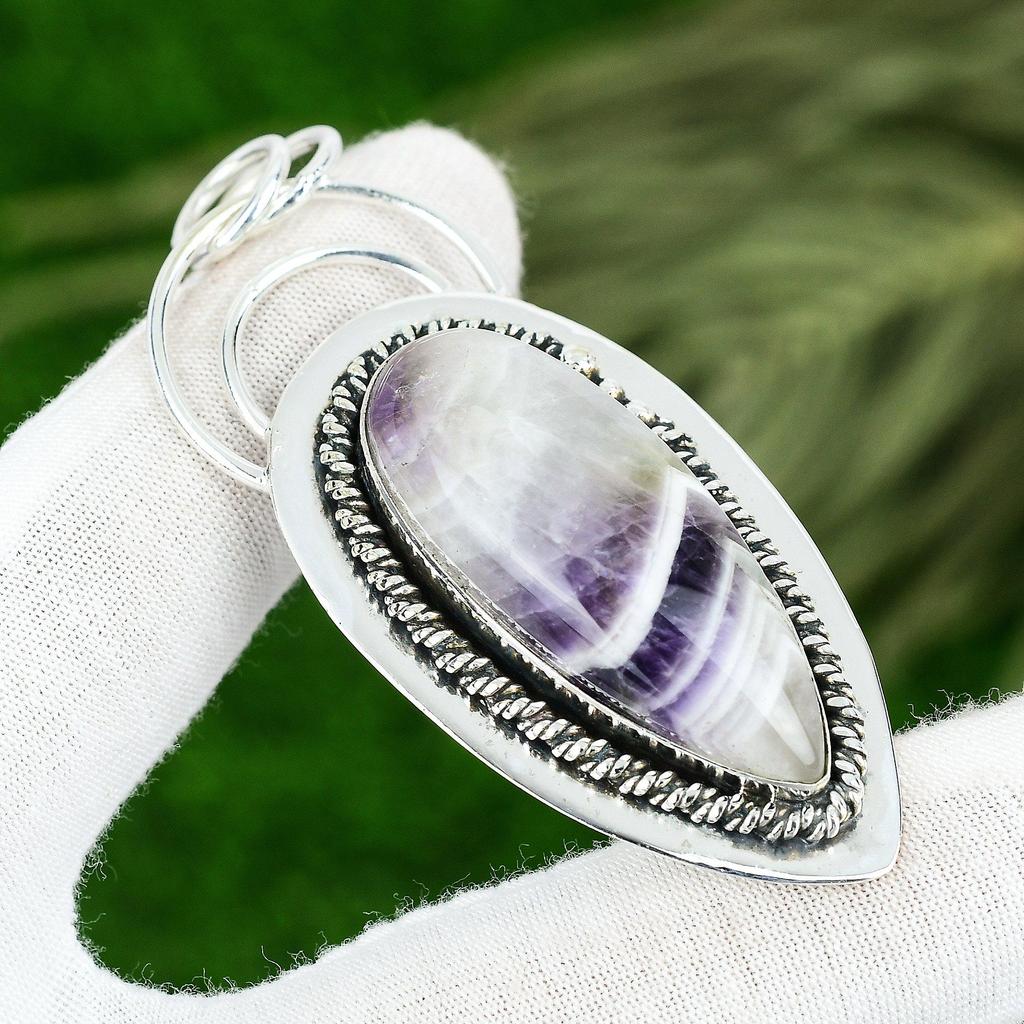 Mothers day Deal Chevron Amethyst Stone 925 Silver Sister Bezel Pendant Jewelry