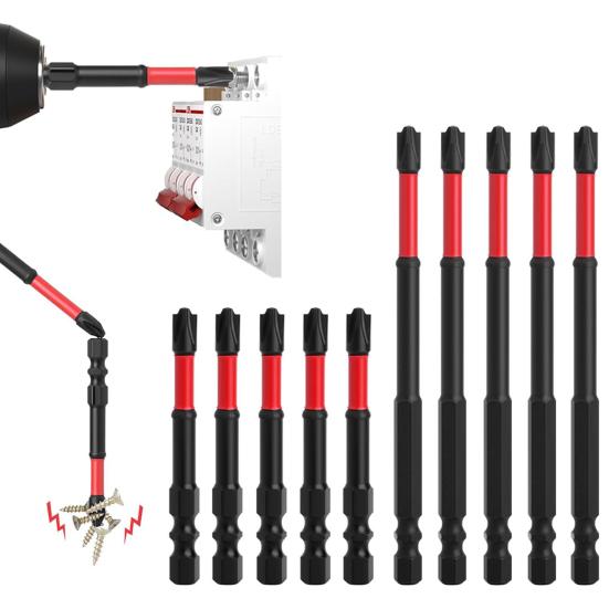 Impact Screwdriver Bit Set Rustproof Corrosion Resistant Magnetic Slotted Heads 1/4 Inch Hex Shank Cross Slot Screw Driver Drill Bits