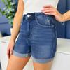 High Waist Elastic Waist Mid Length Shorts-Casual High Waisted Denim Shorts,Stretch Jean Shorts With Adorable Double Pockets