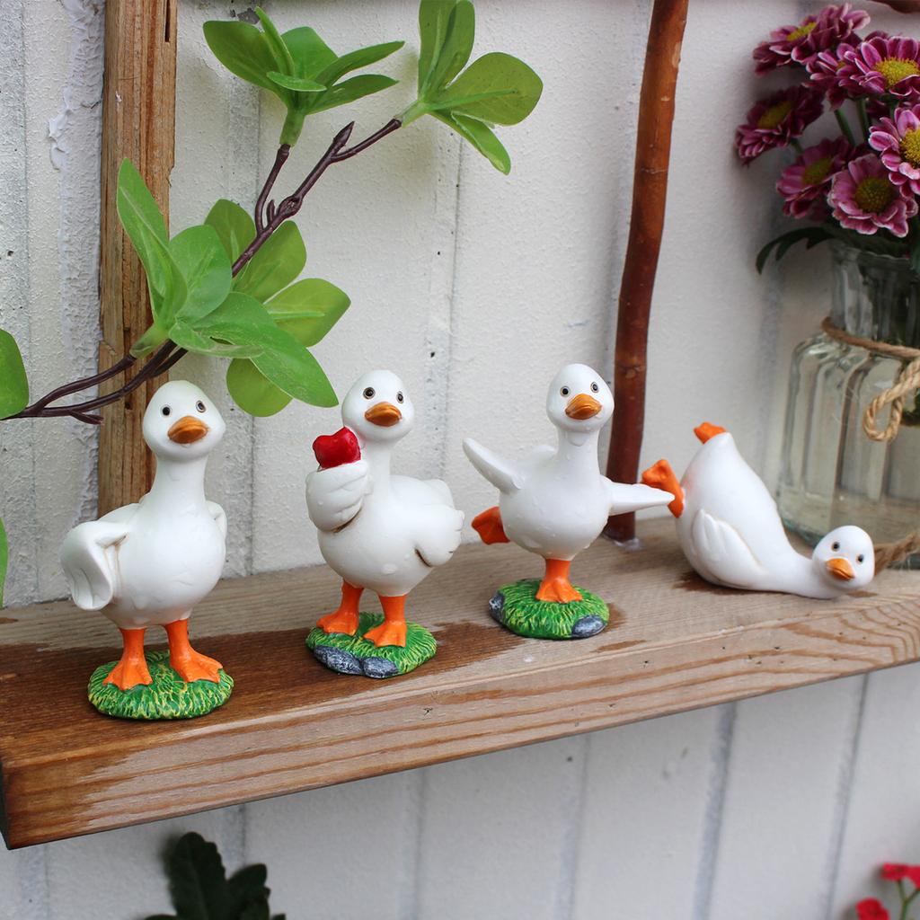 4Pcs Cute Ducks Mini Statue Garden Micro Landscape Ornaments Home Desk Farm Gardening Accessories Animal Figurine Decoration