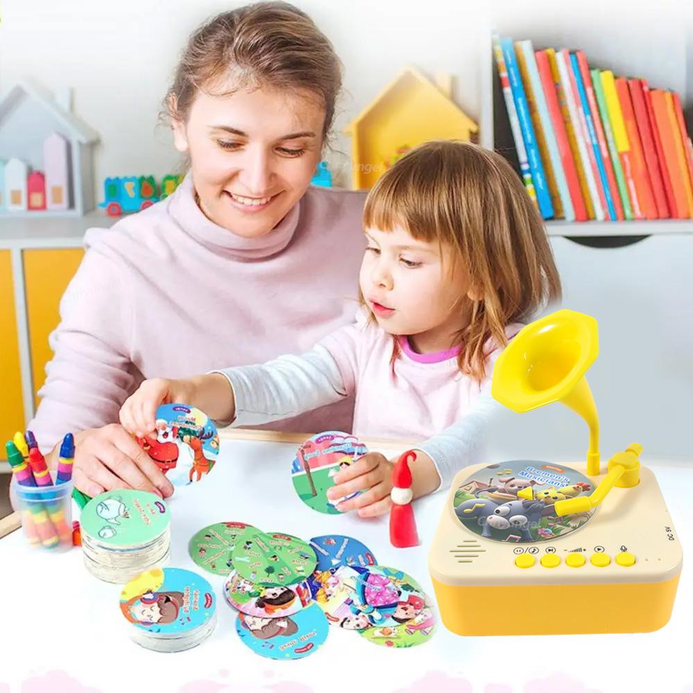 Kids Story Player Gramophone Music Toy with 93 Cards for Early Education Toddler Record Player Phonograph Learning Toys Gifts