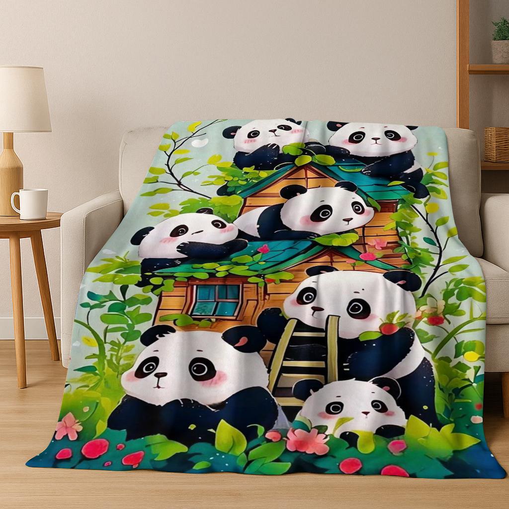 3D Cute Forest Panda Animal Cartoon Flannel Blanket Soft Warm Blanket for Bedroom Living Room Bed Office Travel Camping Picnic