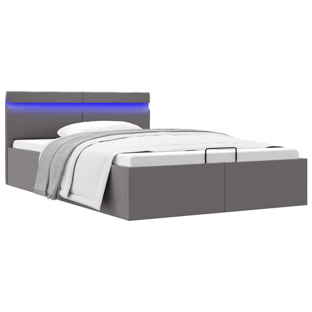 Hydraulic Storage Bed with LED Lighting Grey Faux Leather 140x200 cm