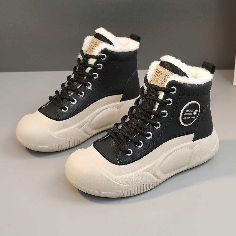 Новые зимние туфли Ins в корейском стиле с высоким берцем и бархатом, повседневная обувь, студентки, хлопковые туфли на платформе, толстая подошва, сохраняющие тепло