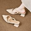 French Stunning Medium Heel Bag Head Sandals Women's New Summer Wear Thick Heel Temperament Pointed Spring and Summer Half Slippers