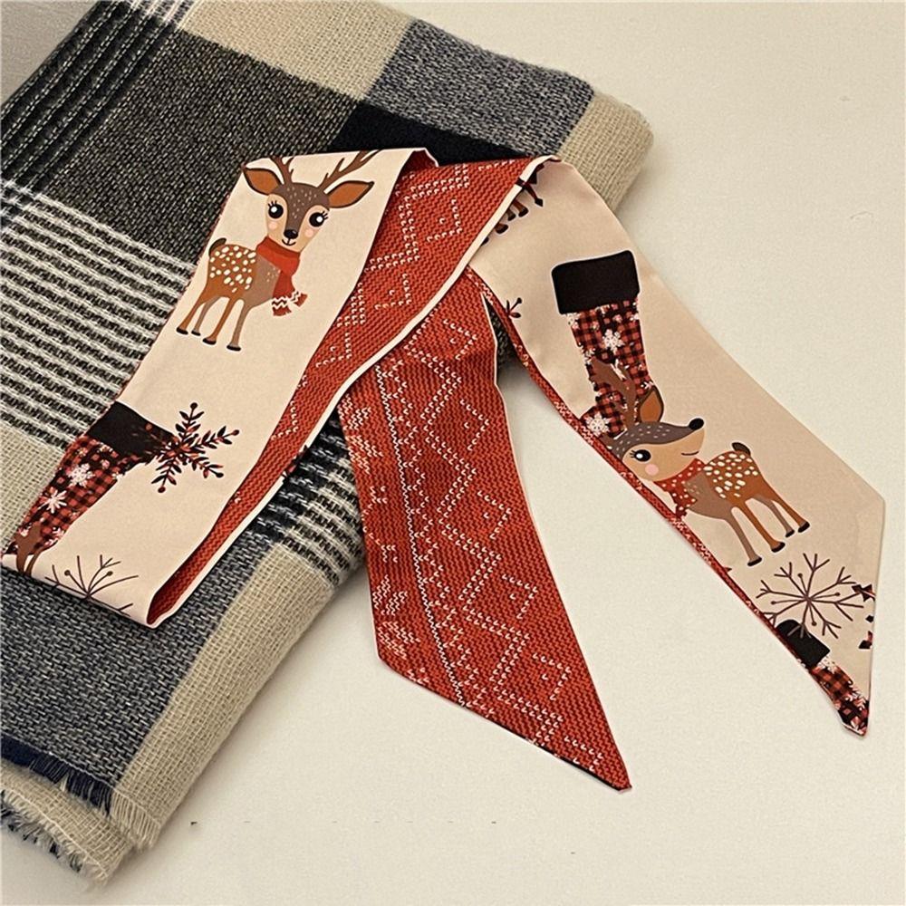 Long Scarf New Year's Headwear Female Printed Scarf Hair Ribbon Long Silk Scarf Christmas Hair Band