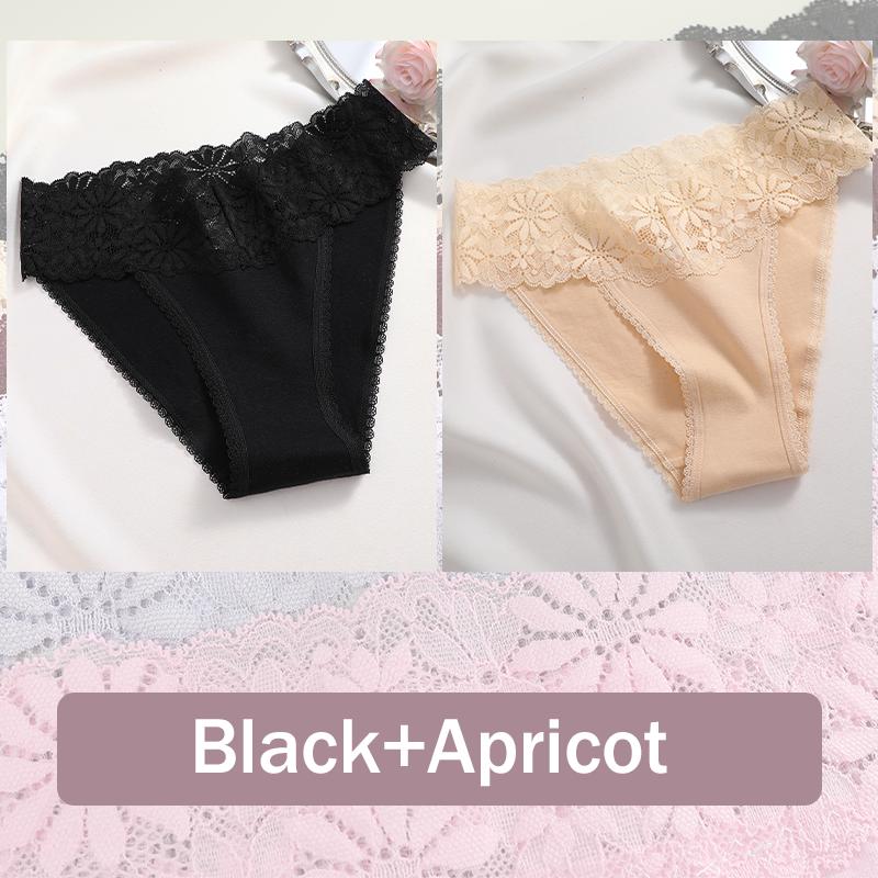 2PCS Seamless Cotton Briefs Women's Flower Lace Panties Sexy Particular Breathable Underwear Female Stretch Erotic Lingerie S-XL