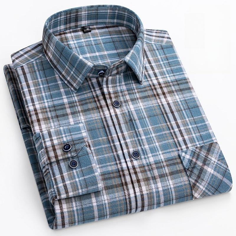 100% Pure Cotton Flannel Soft Regular-fit Long Sleeve Brushed Shirt Single Pocket Comfortable Casual Thick Plaid Shirts S-11XL