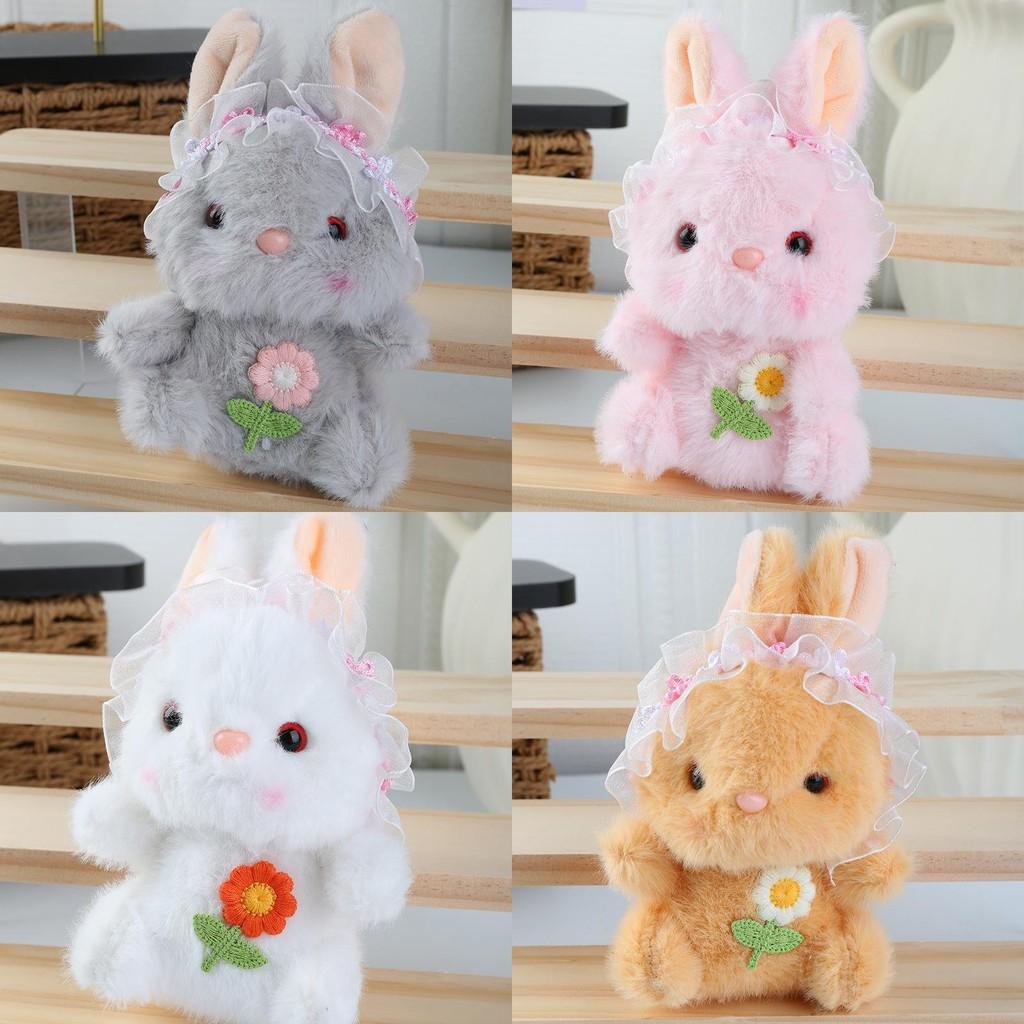 Embroidery Cute Flower Lace Headwear Cartoon Rabbit Plush Toy Pendant Kids For
