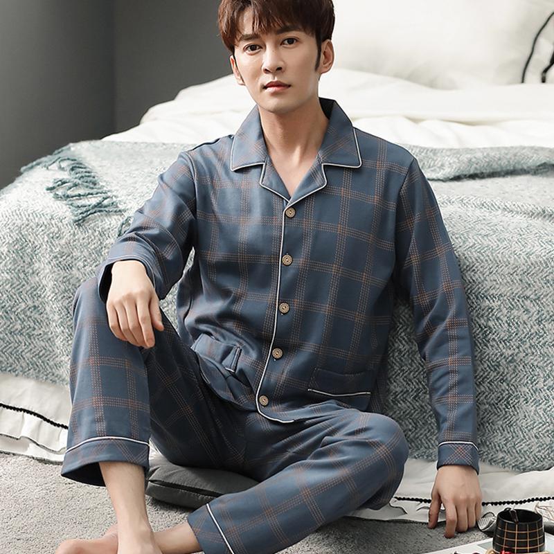 Весенне-осенние новые мужские хлопковые пижамы для отдыха с длинным рукавом, кардиган, комплект плюс размер, домашняя одежда для отдыха