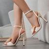 Apricot Orchid Flowers Women Ankle Strap Sandals Summer Fashion Open Toe Thin High Heels Party Drerss Shoes Zapatos Mujer
