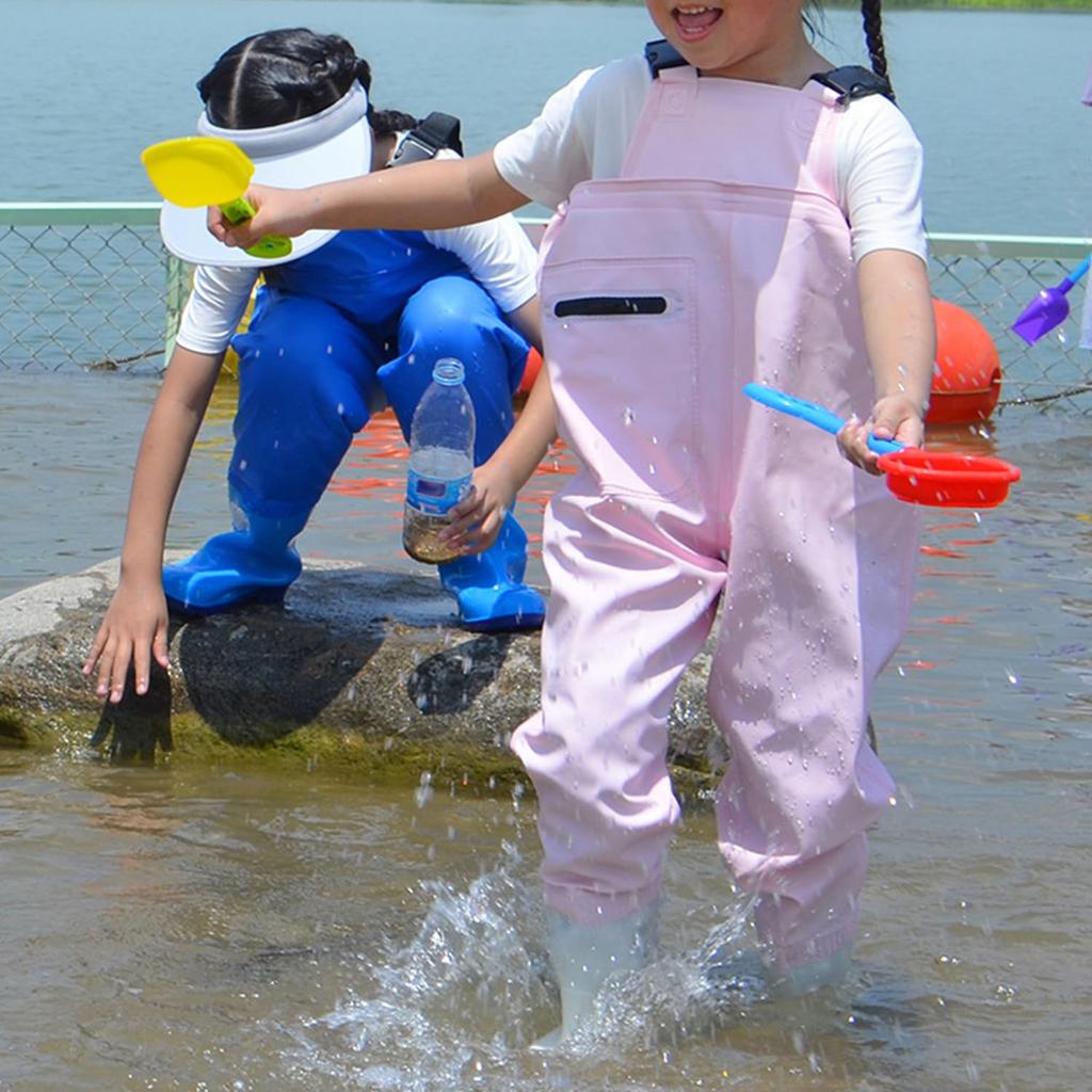 Waders with Integrated Waterproof and Waders Foot Length Ech.Apr Kids' Chest-High Boots, Pants, Pockets, Non-Slip (Light Blue, 18cm)