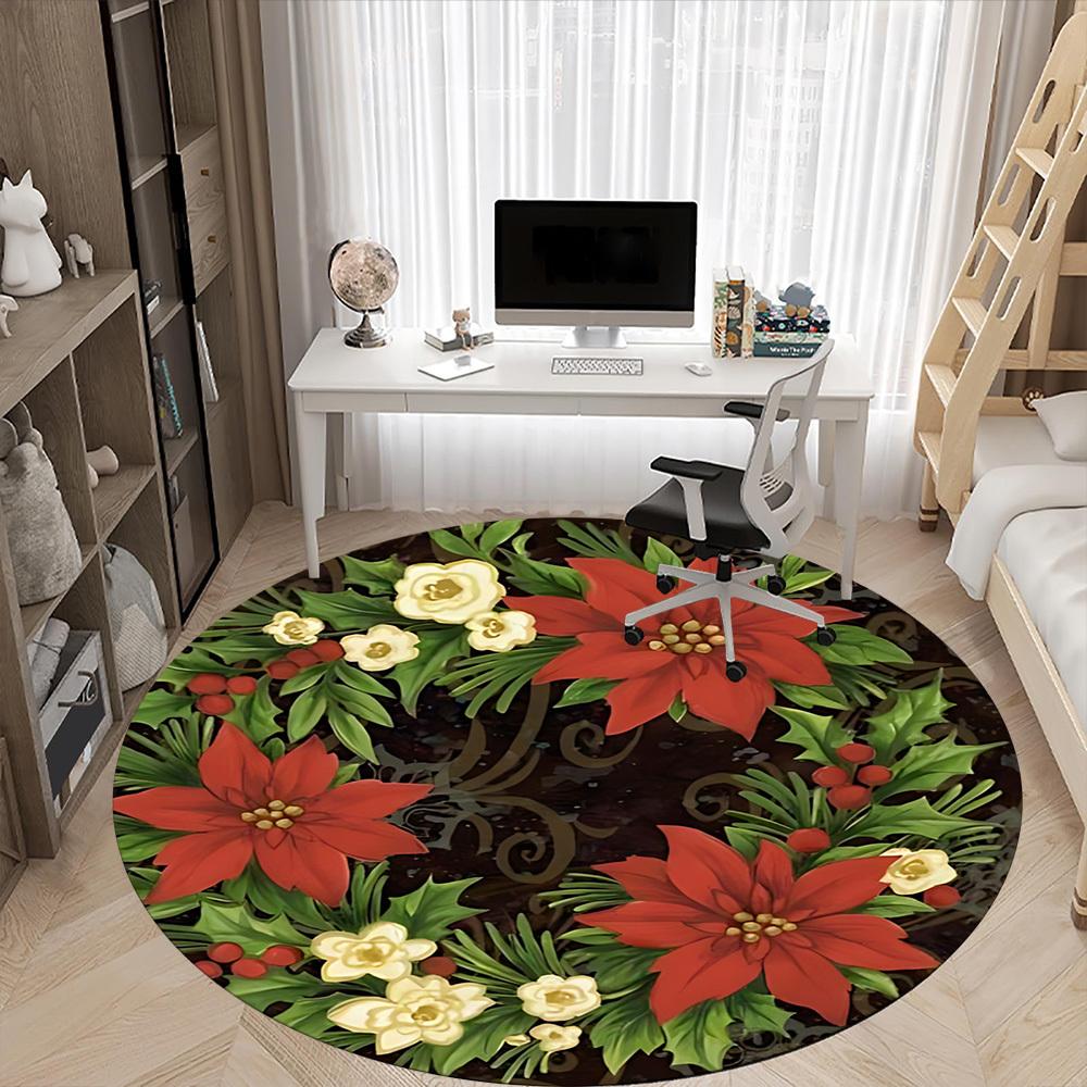 1PC Christmas Wreath Chair Carpet for Office, Indoor Non-Slip Washable Carpet, Soft Comfortable Mat For Office Room yy250930112