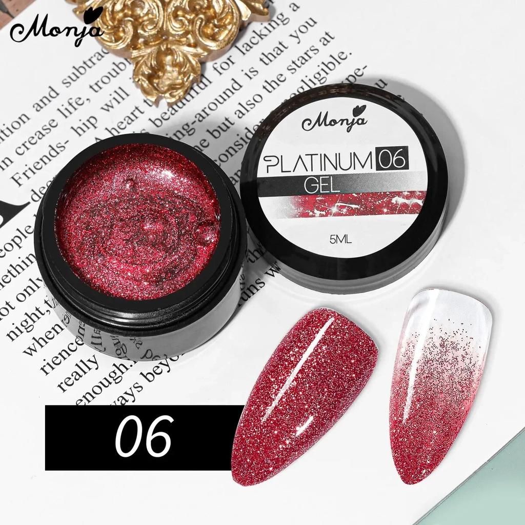 monja 5 мл гели для ногтей УФ-лак платиновый блестящий светоотражающий порошок гибридный лак для рисования отмачиваемый лак цветные маникюрные аксессуары