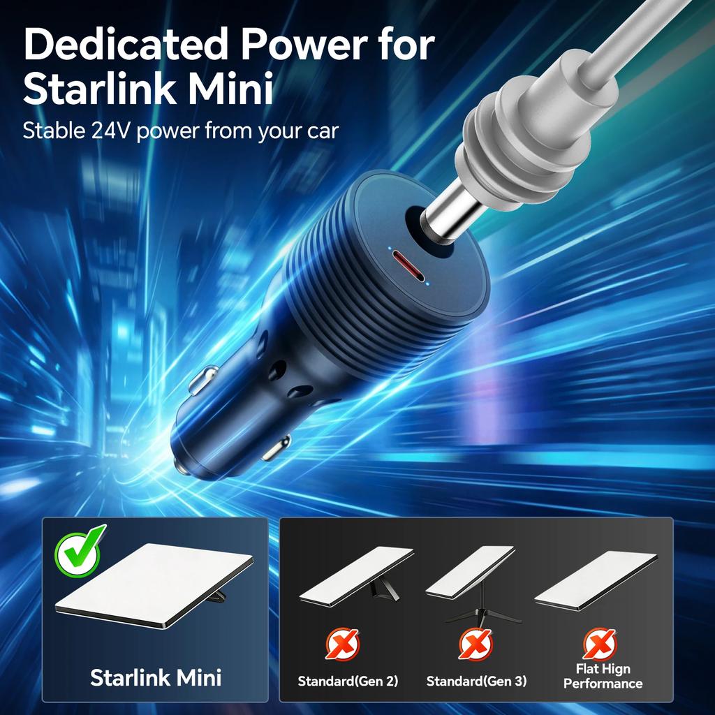 2-in-1 90W Power Cable Cigarette Lighter Adapter Car Charger Type C 12V-24V To 30V Booster DC Power Cord DC Male to Lighter Plug For Starlink Mini