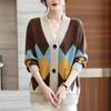 Осенне-зимний вязаный свитер, новый универсальный свитер с цветными блоками для женщин, стильный маленький кардиган, свитер с V-образным вырезом