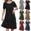 Женские модные повседневные платья из хлопка и льна свободного кроя с коротким рукавом и круглым вырезом