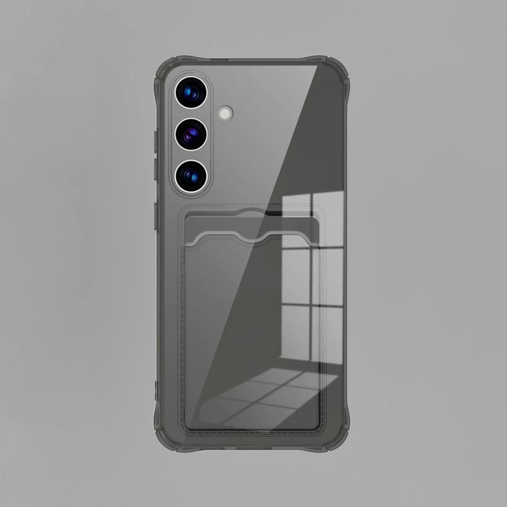 Чехол для телефона Samsung Galaxy S25 S24 S23 S22 Ultra S21 Plus S20 FE S25 Edge, противоударный, из ТПУ, с кармашком для карт, прозрачный