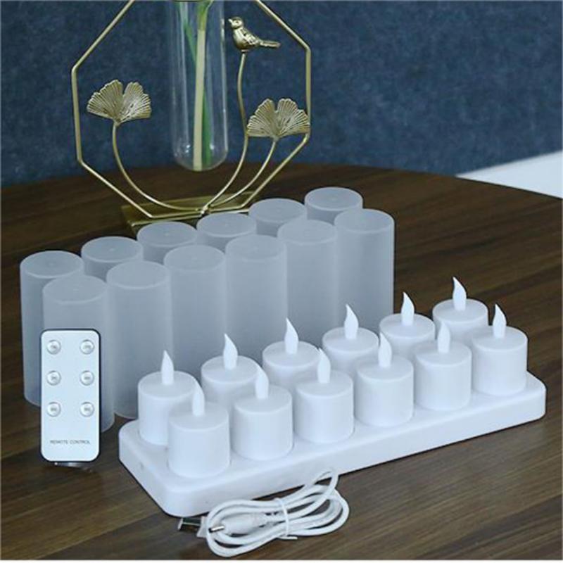 Moving Wick Warm White Yellow Flickering Flameless Rechargeable Led Tealight Candles for Hotel Wedding Decoration