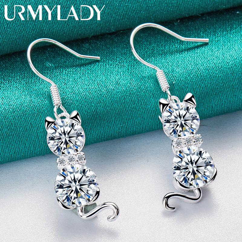 925 Sterling Silver Fox Zircon Earrings For Women Charm Jewelry