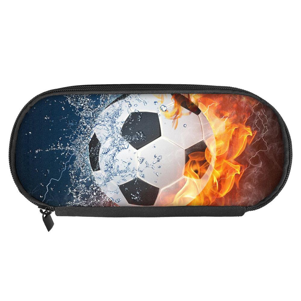 Cross-border Sports Pencil Case: Basketball, Football, Lightning, Ice, Fire Patterns, Multi-compartment Cartoon Stationery Bag