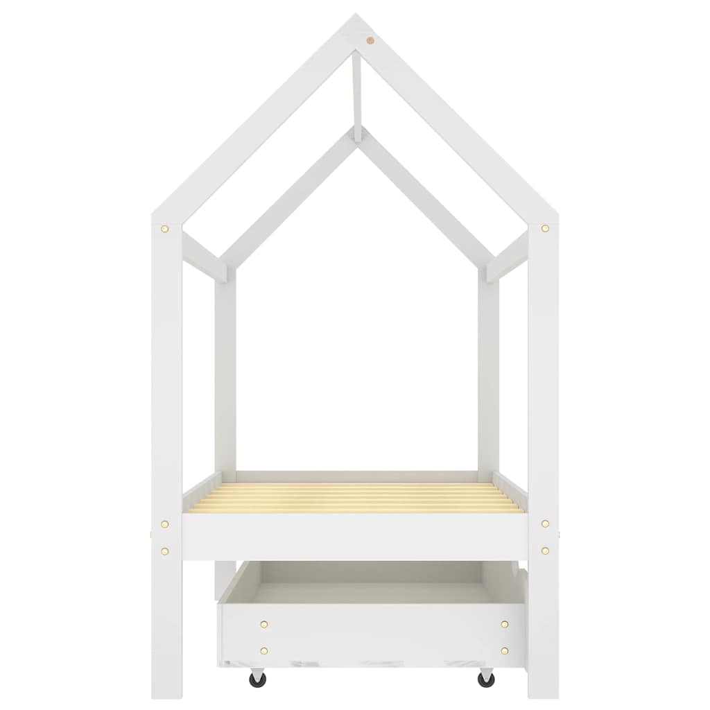 Kids Bed with Drawer White Solid Pine Wood 80 x 160 cm
