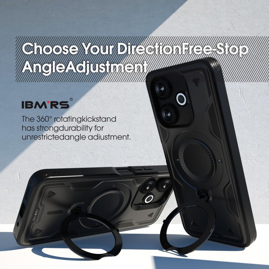 Магнитный чехол для телефона Poco M6 4G [Противоударный с подставкой] | Металлическое кольцо-держатель + Подставка | Противоскользящий бампер