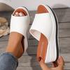 White PU Leather Wedge Heel Slippers Women Plus Size Fashion Peep Toe Platform Sandals Woman 2025 Summer Thick Sole Beach Slides