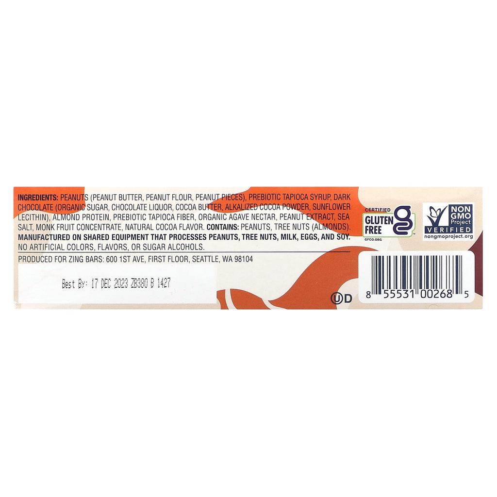 Zing Bars Vegan Mini Bars, Dark Chocolate Peanut Butter, Peanut Butter, 18 Bars, 0.84 Oz (24 G) Each