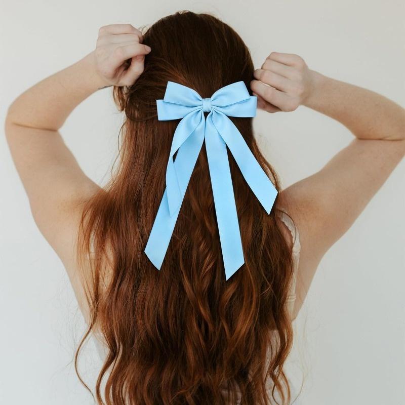 Fabric Ribbon Bow Hairpin For Women Girls Hair Clips Solid Color Bow Hair Accessories