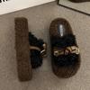 Women Platform Fur Slippers Home Cotton Flats Mules Shoes Winter 2025 Casual Flip Flops Fashion Cozy Slingback Zapatillas Mujer