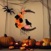 Halloween Moon Crow Wreath for Front Door Gothic Twig Wreath with Artificial Flowers Pumpkin Dead Branches for Indoor Outdoor Home Wall Window Decor