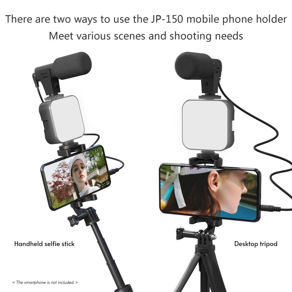 Smartphone Vlogging Kit Tripod Phone Holder + Microphone + Video Light + Clip + 3.5mm TRS to TRRS Audio Cable for Live