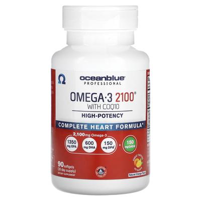 Professional, Omega 3 2100 с COQ10, высокая эффективность, натуральный апельсин, 90 мягких капсул