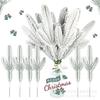 Simulation Plant Christmas Tree Snowflake Pine Branches, Flocked Three-Pronged Pine Needles Accessories Decoration