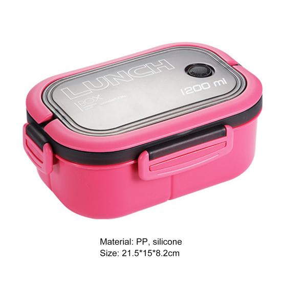 1200ml Buckle Design Airtight Lunch Box Microwave Safe Large Capacity Meal Prep 2 Layers Grids Bento Case for Office School