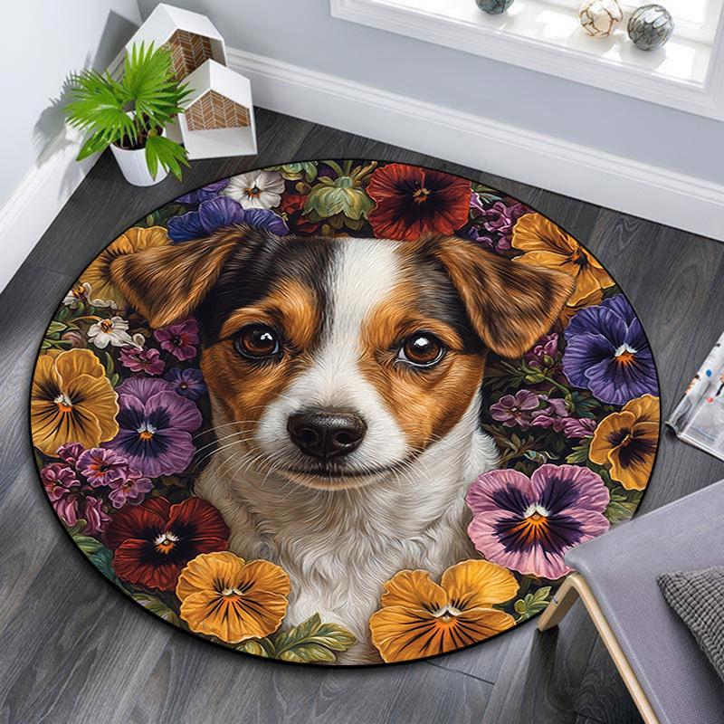 Jack Russell Round Area Rug,Carpet Rug for Living Room Bedroom Sofa Playroom Decor,Non-slip Floor Mat